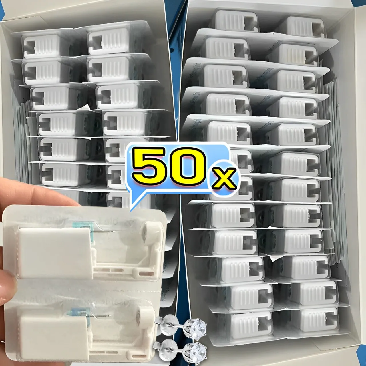 50Pcs Disposable Safe Sterile Piercing Unit for Gem Nose Studs Piercing Gun Piercer Tool Machine Kit Earring Stud Body Jewelry