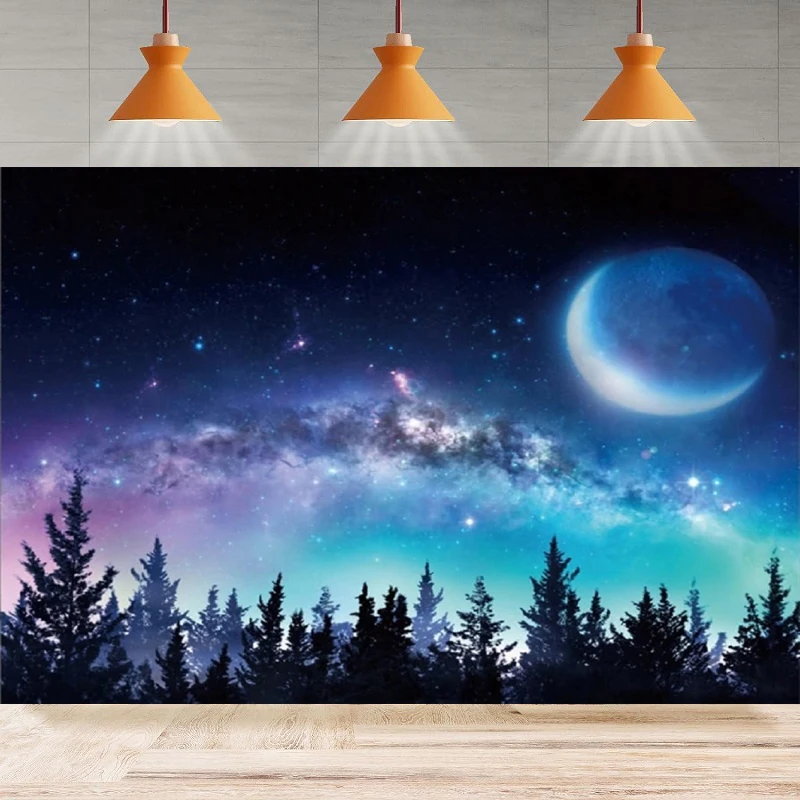 

Starry Night Sky Photography Backdrop For Forest Night View Universe Galaxy Stars Natural Scenery Background Poster Banner