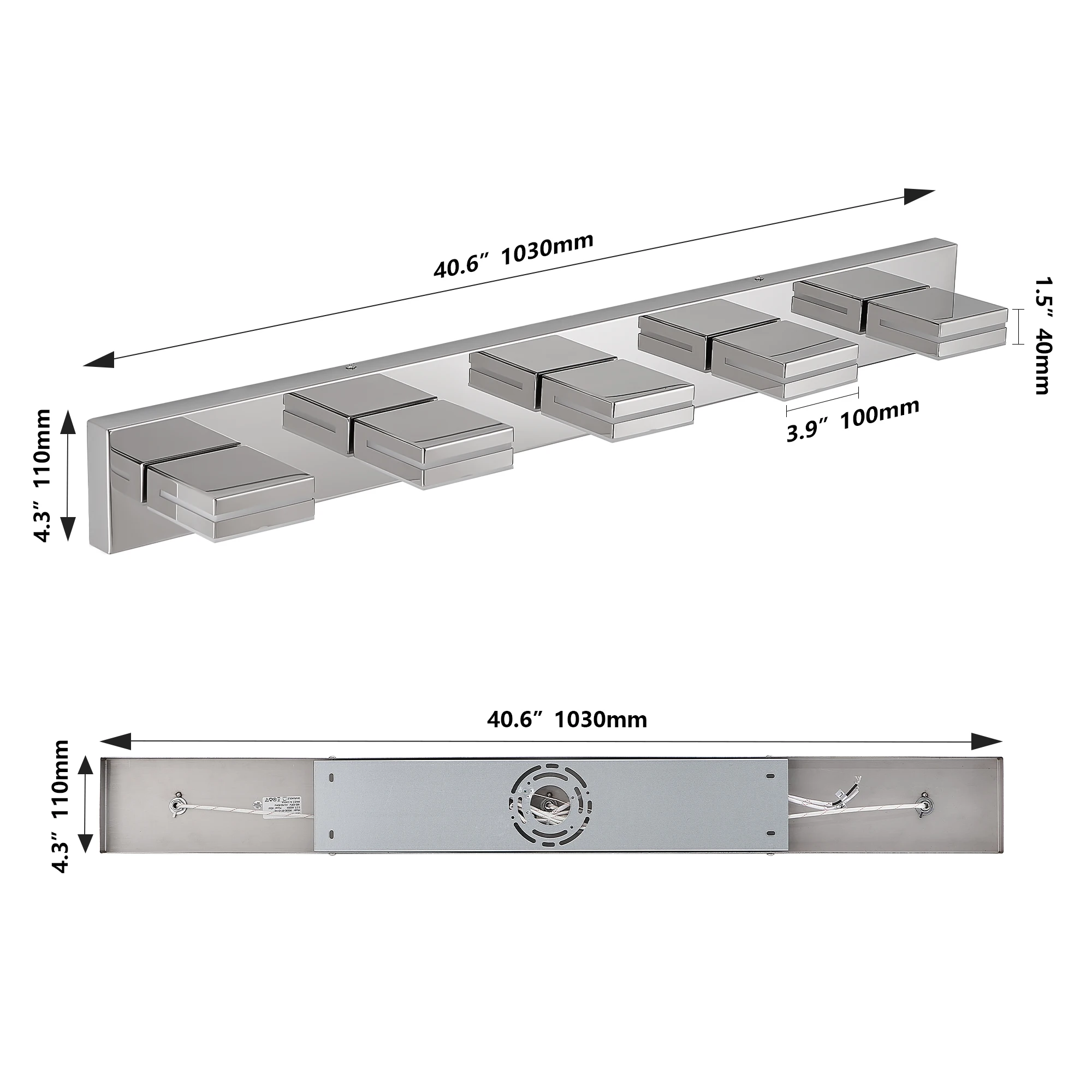 현대적인 크롬 도금 LED 화장대 조명, 욕실 및 거울용 5등 벽 조명, 세련된 미니멀리스트 디자인, 에너지 효율적