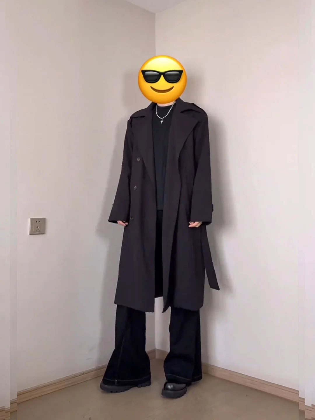 

Bla Oversized Men's Coat Jaet Korean Sle Double Row Buttons Autumn Briti Sle Mid-Length Coat Youth Faion Long Sve