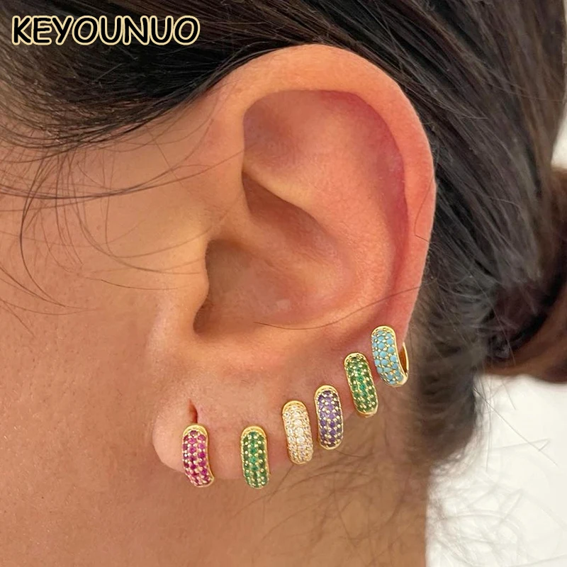 KEYOUNUO orecchini a cerchio CZ riempiti d\'oro per le donne orecchini a cerchio Huggie con Piercing in zircone colorato all\'ingrosso di gioielli per