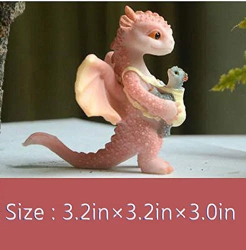 

Mini Pink Dragon and Baby Statue Figurine Ornament Fairy Garden Decor for Flowerpot Bookshelf Collection