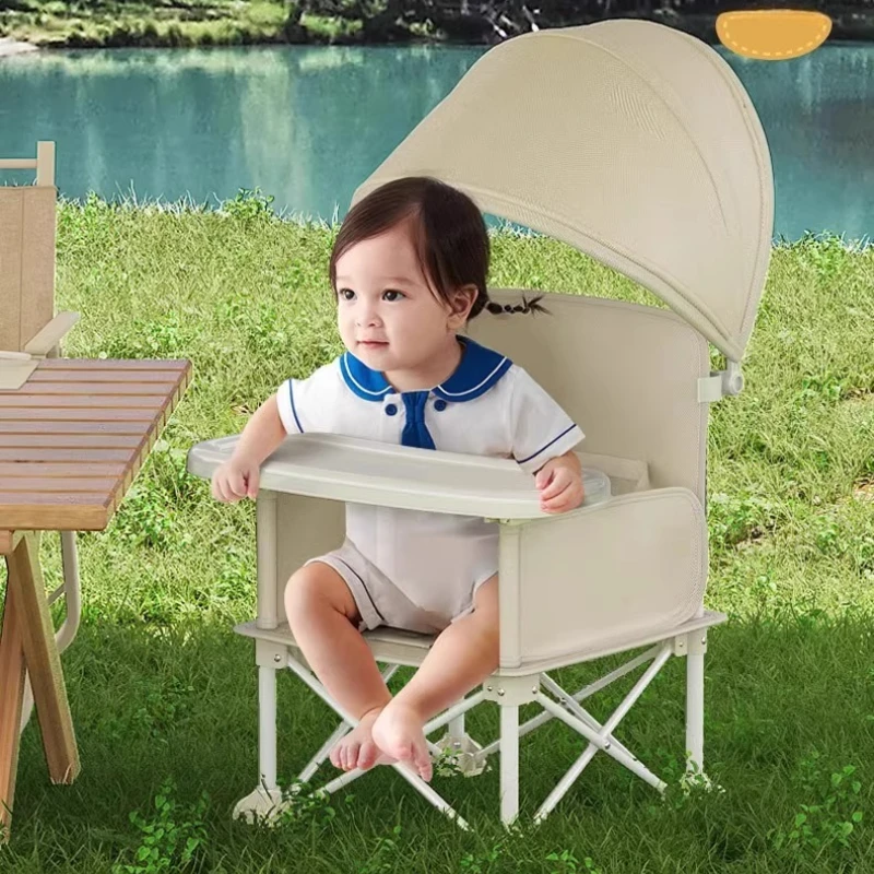 

Moon-Shaped Baby Highchair with Anti-Tip Base-Foldable Beach Chair with Elevated Feeding Tray Multi-Angle Support for Travel