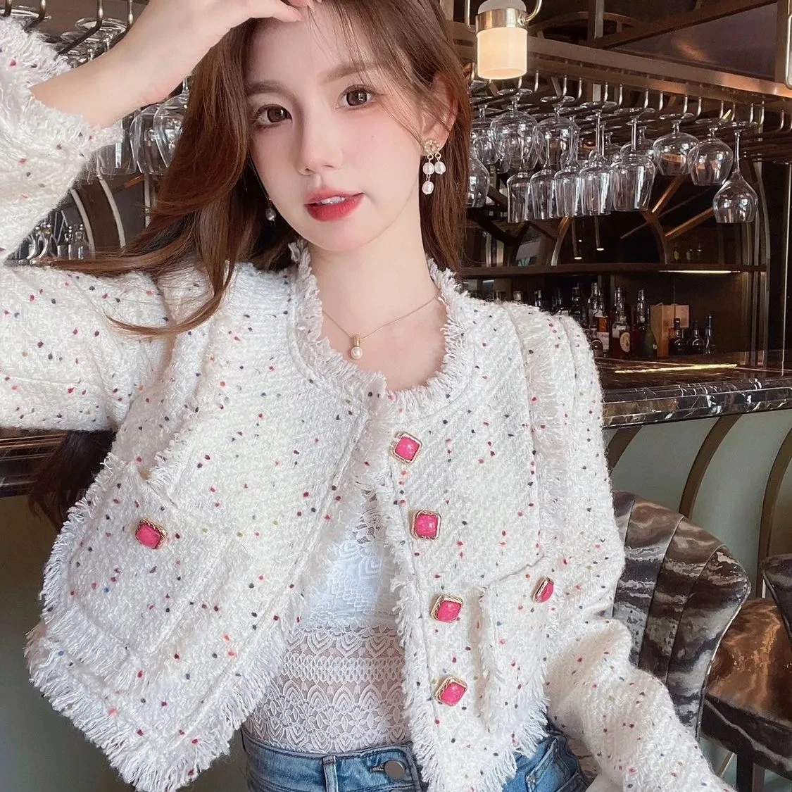 

French Vintage Small Fragrant Short Jackets For Women 2024 New Autumn Elegant Fashion Tweed Coats Casual Female Outerwears Tops