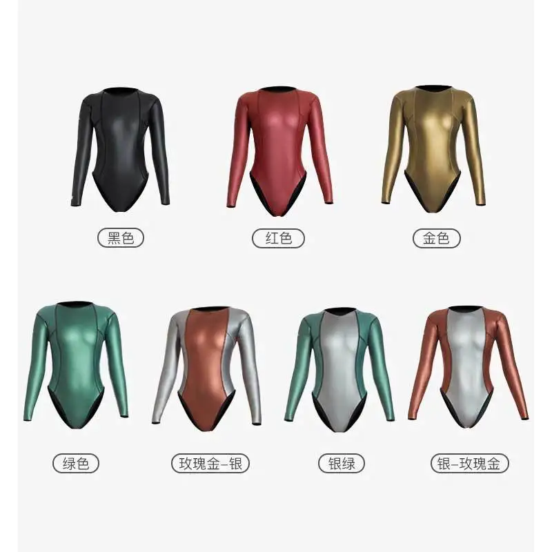 2MM uzun kollu Wetsuit kadınlar sörf kızlar için dalgıç kıyafeti kireçtaşı CR neopren Backless Bikini Wetsuits ücretsiz dalış mayo