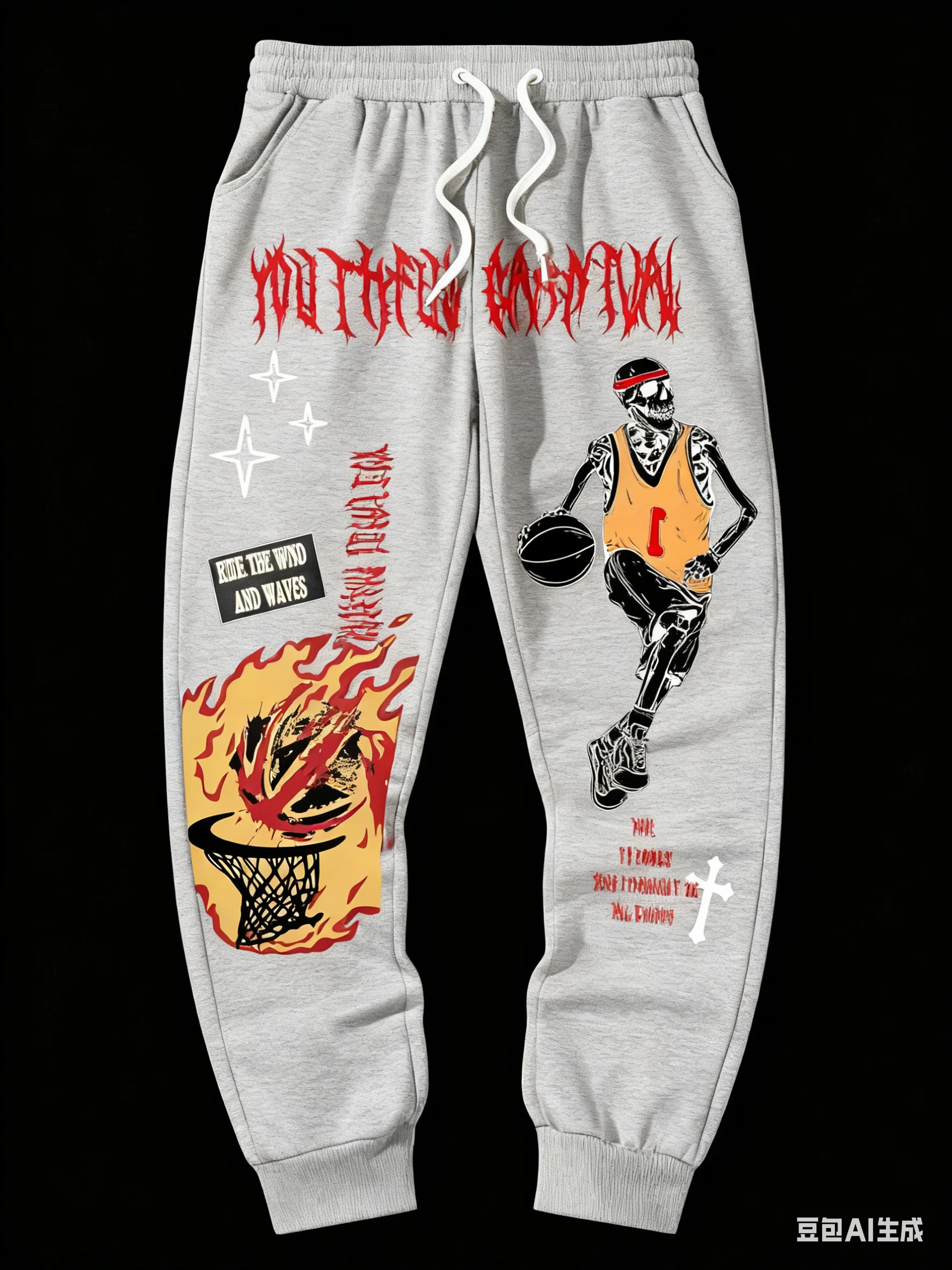 Crâne basket-ball flamme 3D imprimé pantalons de survêtement rue sport foncé pantalons décontractés pantalons longs à la mode