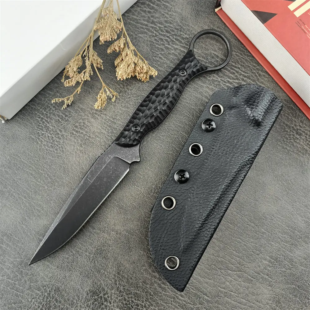 Fixed Blade Knife 8Cr13Mov Black Stonewashed Blade G10 Handle with Kydex Sheath Sharp Outdoor Survival Camping Hiking EDC Tool