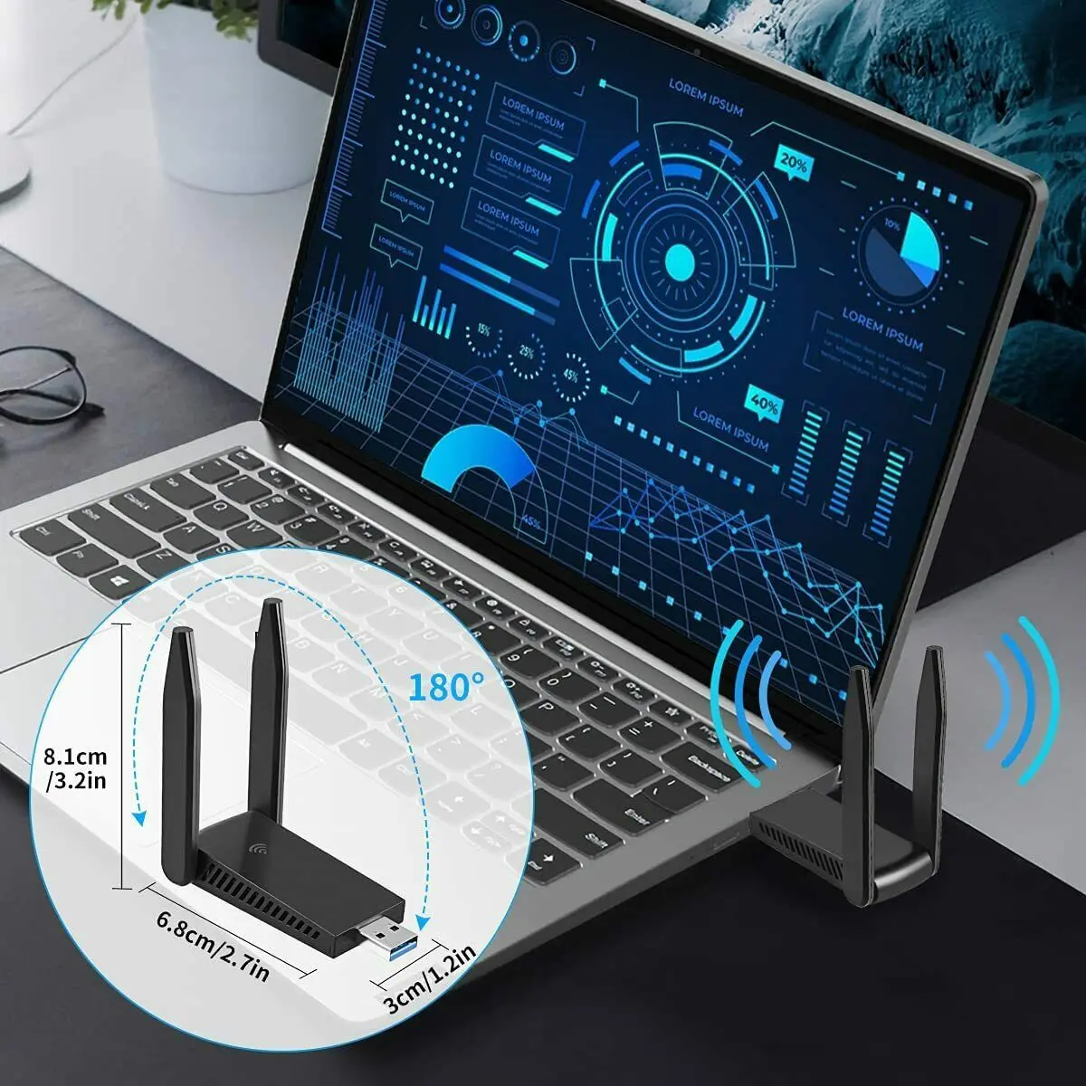 1300 Mbps WiFi Adapter USB 3.0 2.4/5 GHz Dual Band Wireless USB Adapter For Desktop Laptop Windows Mac Linux Wireless AP hotspot