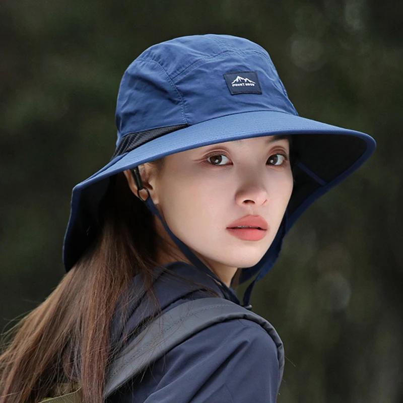 Summer Women Bucket Hat with Shawl Breathable Mesh Large Brim Sun Hat Outdoor Travel Camping Hiking Fishing Panama Cap Neck Flap