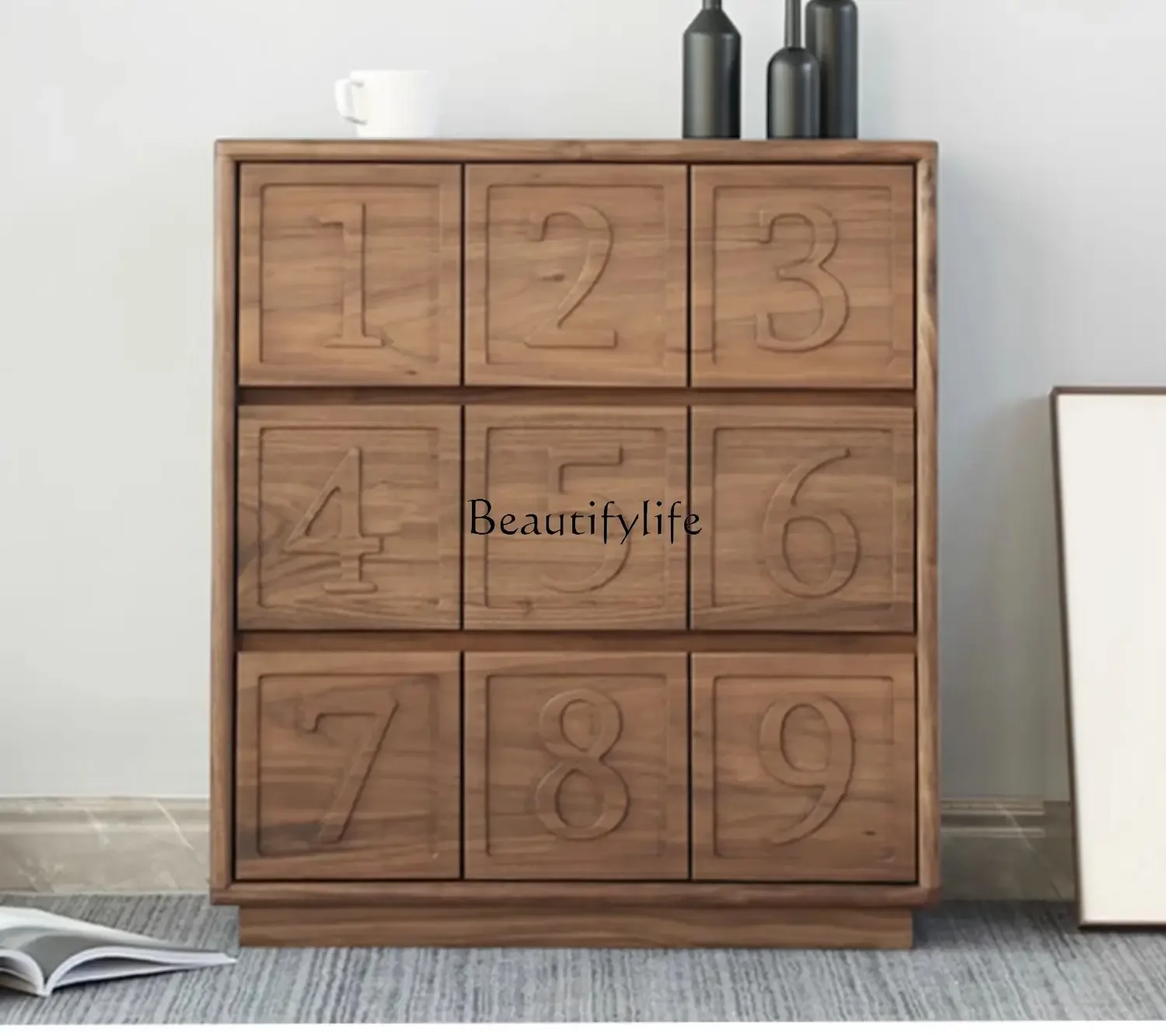 Storage Drawer Small Solid Wood Locker Floor Black Walnut Nine Bucket Cabinet Light Luxury Multi-layer