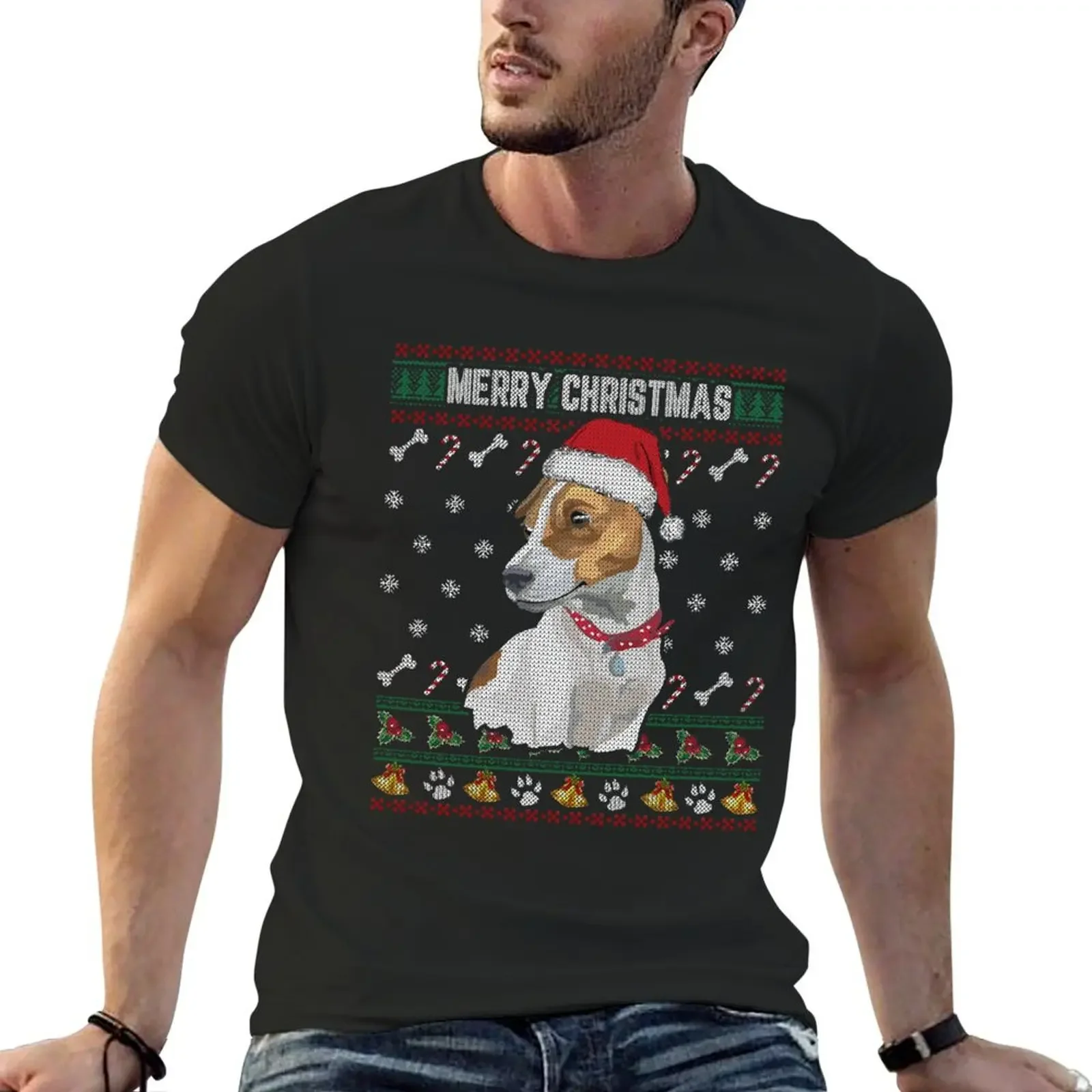 

Jack Russell Lovers Ugly Xmas Sweater Merry Christmas T Shirt T-Shirt custom shirt aesthetic clothes cotton t shirt men