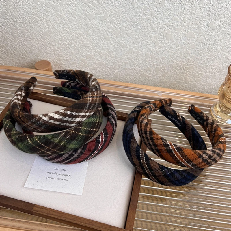 UXSL Retro Classic Plaid Headband Thick Sponge Wide Bezel Hair Hoop for Woman Girl Temperament Hairband Fashion Hair Accessories