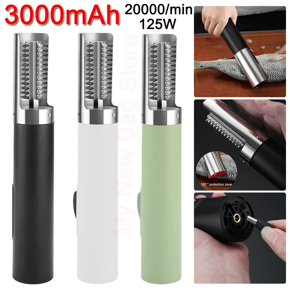 Wireless Portable Electric Fish Scaler Remover 3000mAh 125W USB Charge Waterproof Fish Scraper Cleaner Battery Seafood Tools