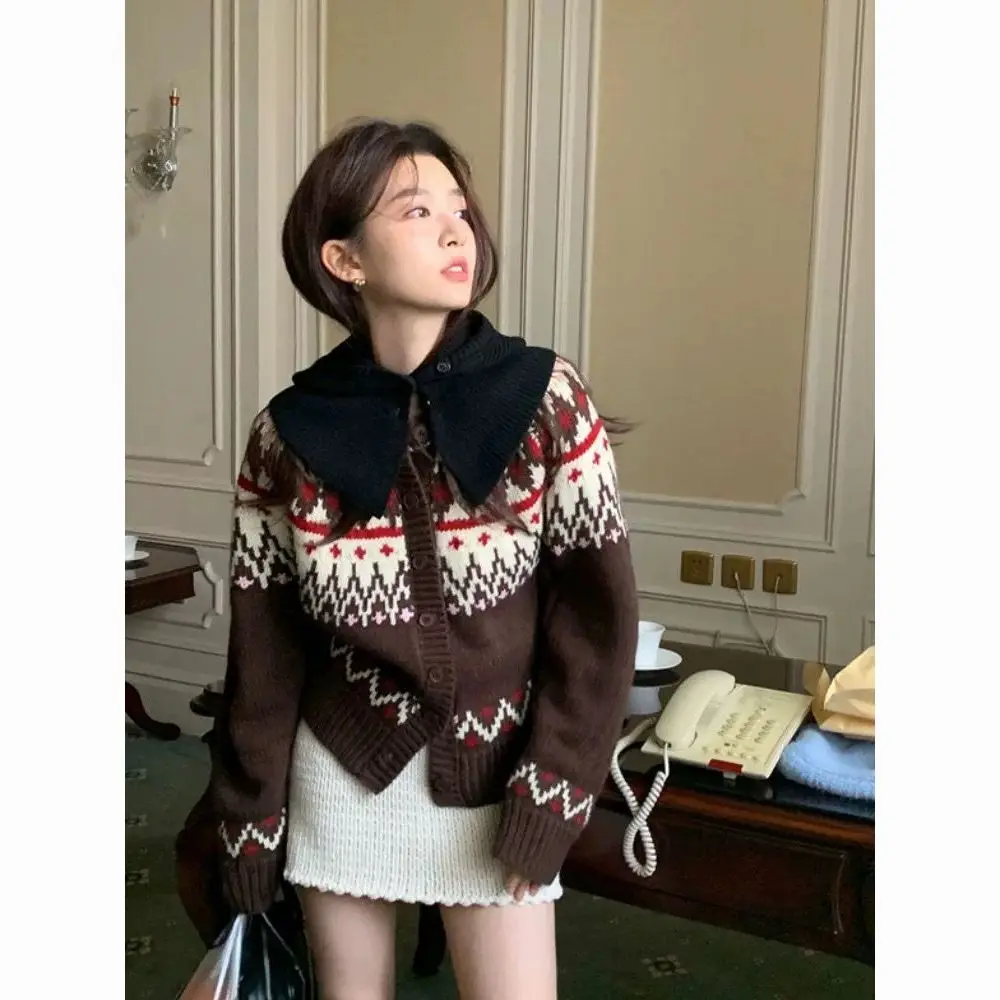 Gagaok Vintage Clothes Women Cardigans 2024 Autumn Winter Coats Femme Gentle Jacquard Knitted Cardigan O Neck Sweater Jacket