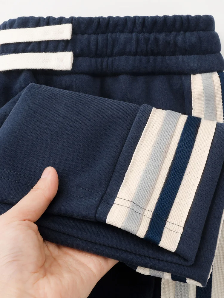 

Мужские брюки в стиле ретро с синими полосками, повседневные, прямого кроя, с широкими штанинами, на шнурке, осенние, с высокой талией, из полиэстера, износостойкие