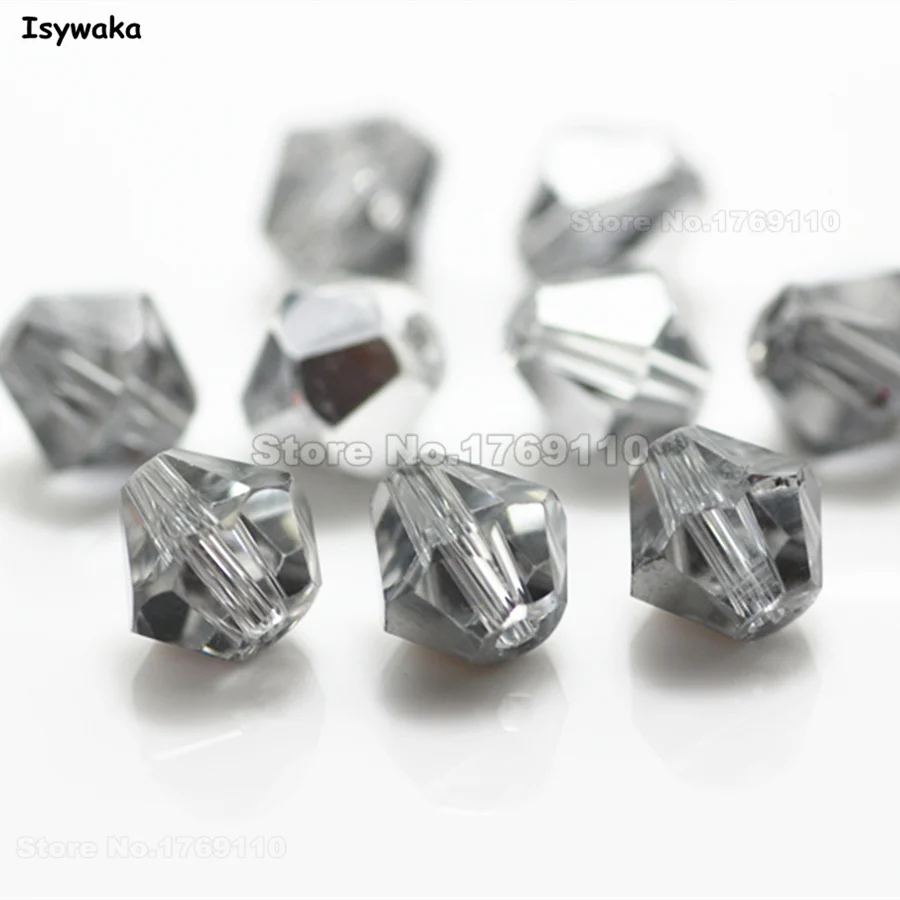 Isywaka 38pcs Half Silver Color 8mm Bicone Austria Crystal Beads charm Glass Beads Loose Spacer Bead for DIY Jewelry Making