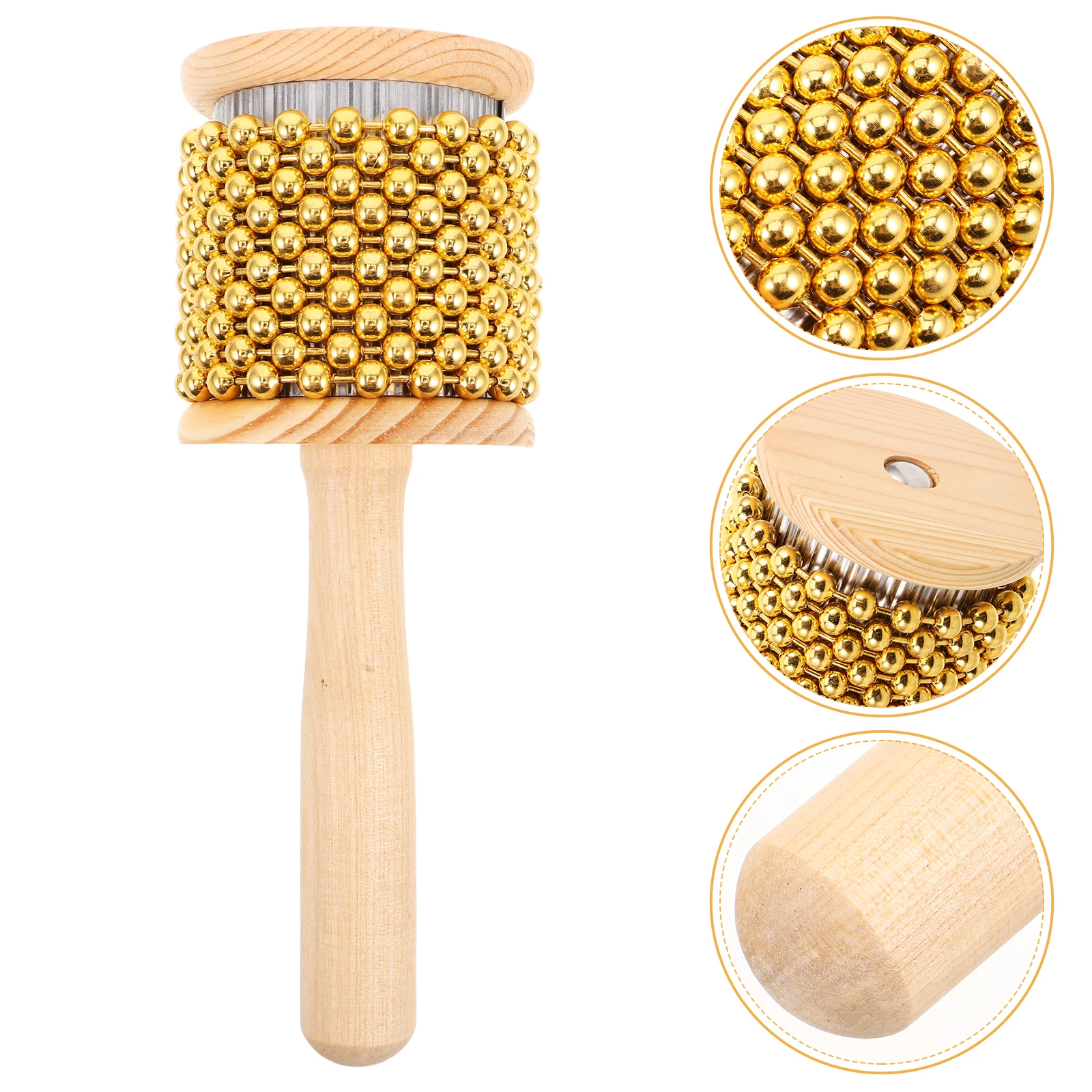 

Percussion Hand Shaker with Stick Instruments Handheld Beaded Cabasa Musical Bell Metal