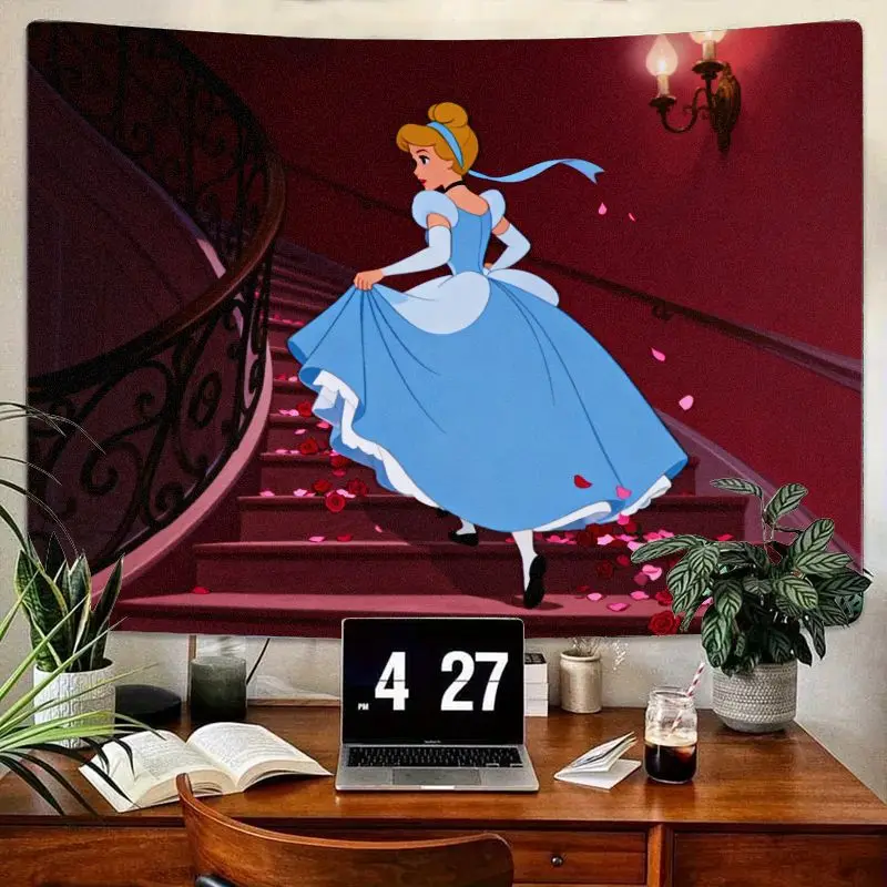 

1 шт., полиэстеровый гобелен принцессы Золушки Диснея, романтическая сказка, настенный художественный декор для спальни, гостиной, общежития, подарок для девочек