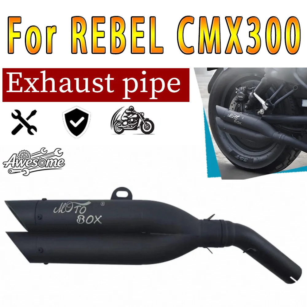 Modified Black VH Dual Exhaust Pipe fit for honda REBEL300 CMX300 304 stainless steel material