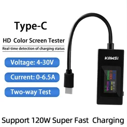 KWS-065C USB/Type-C Current Voltage Tester LCD Color Screen 0-6.5A Battery Capacity Detector QC2.0 3.0 PD VOOC Quick Charge