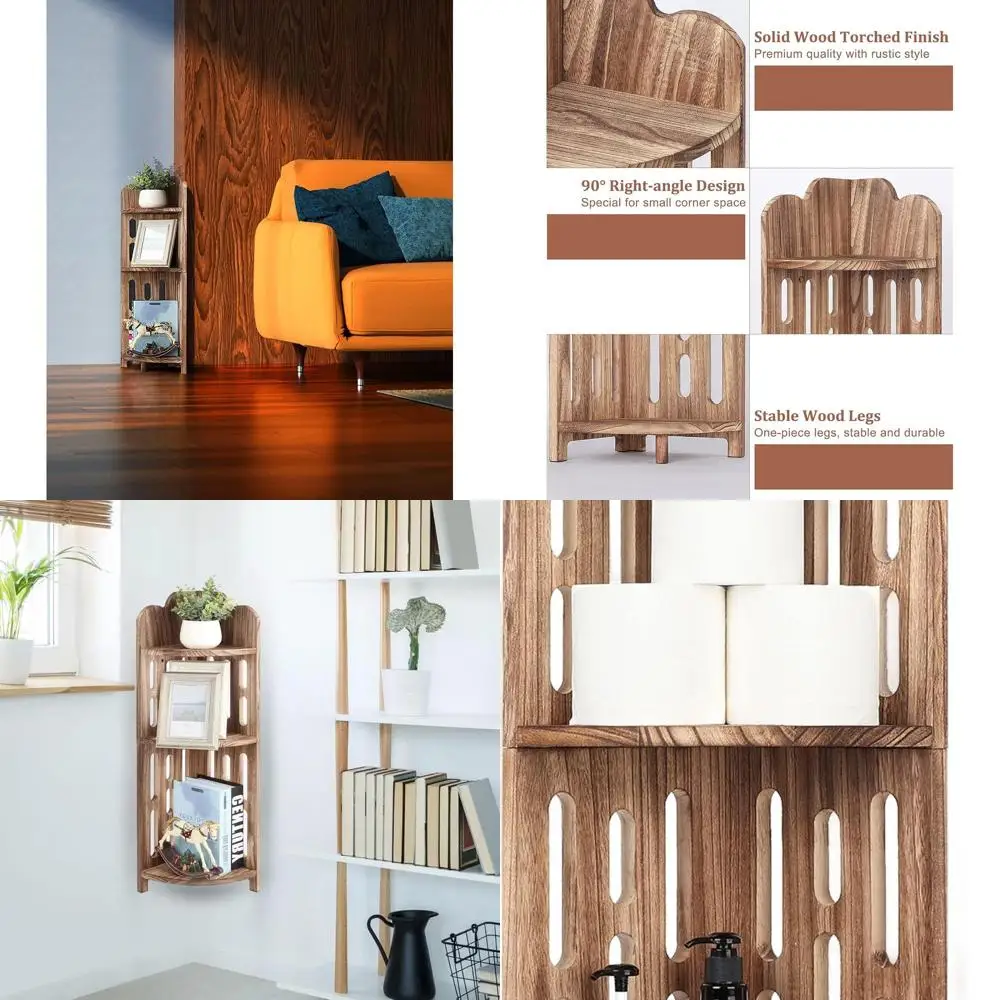 

3-Tier Wooden Corner Shelf - Compact Display Stand for Home, Office, and Bathroom in Carbonized Black Finish