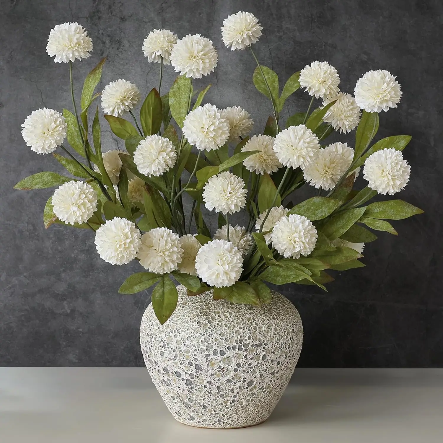 

12 Pcs Faux Silk Pompon Mum Artificial Flowers for Vase -27', Bulk Fake Chrysanth Branches with Stems