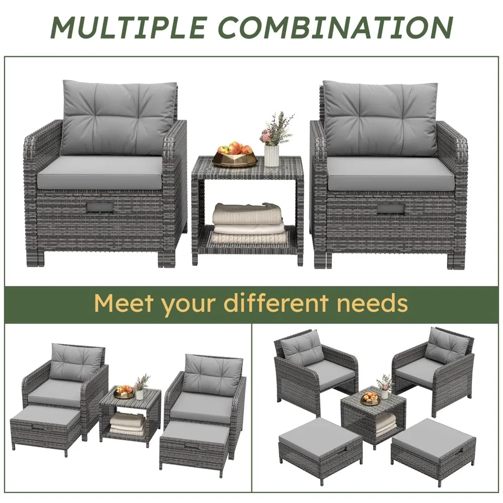 

Outdoor Furniture 5 Piece Patio Conversation Set, PE Rattan Patio Set with Soft Cushions & Coffee Table, Customized