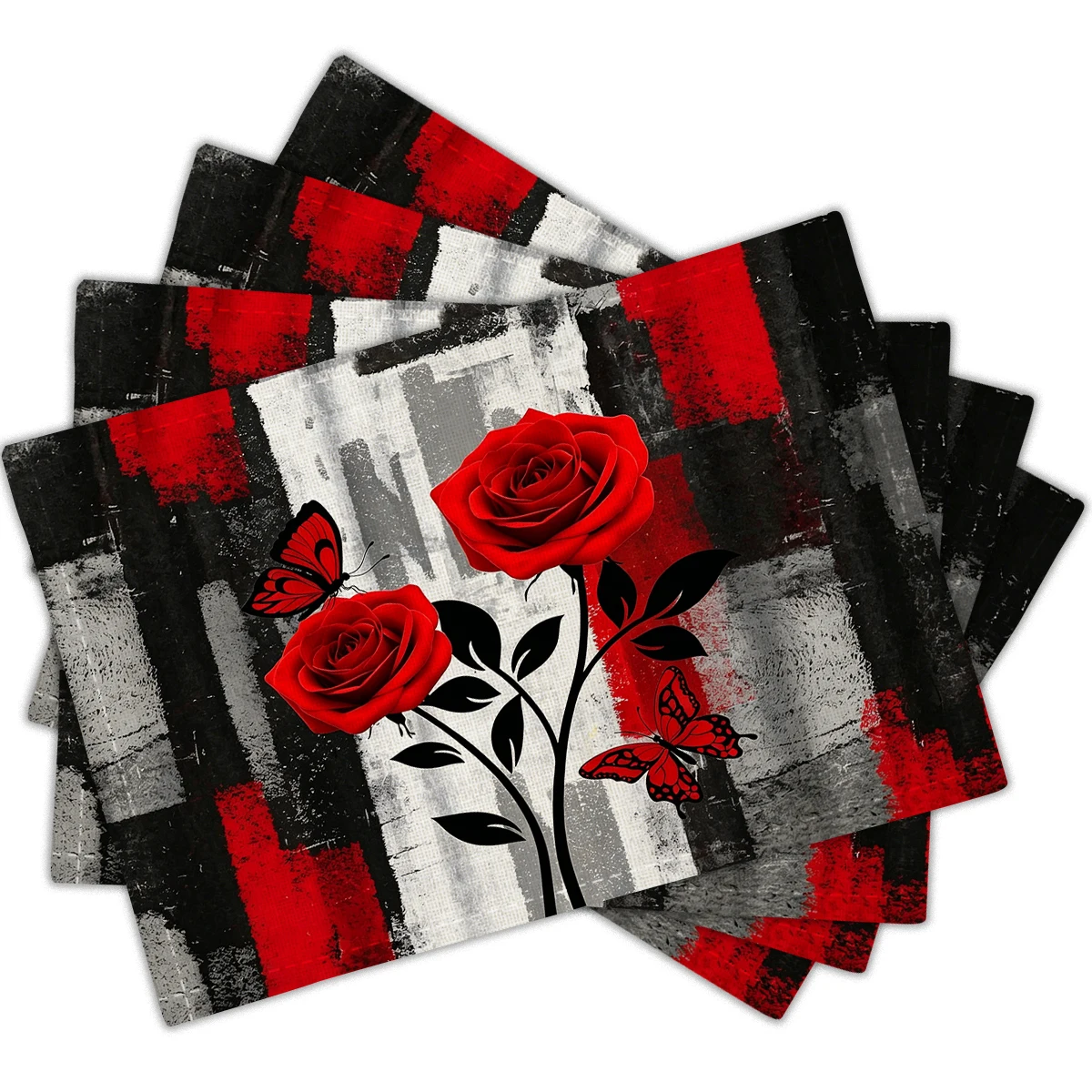 Bild 5: Rosen- und Schmetterlingsmuster Polyester-Tischsets & Untersetzer - Dekorative Tischdecken für Zuhause, Restaurant und den täglichen Gebrauch