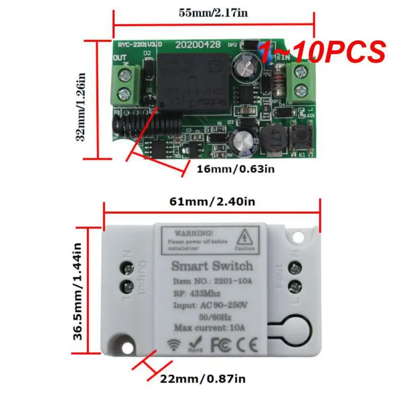 1~10PCS CoRui Wireless Smart Switch RF 433Mhz Wall Panel Switch 220V  Remote Control Wiring-free Panel Lighting Control Relay