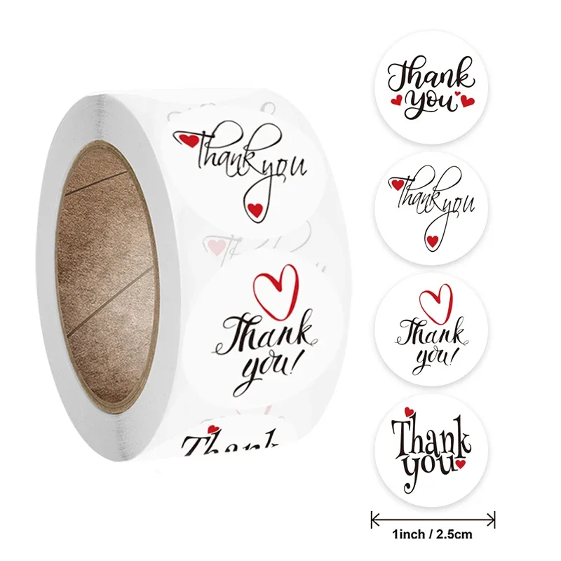 500Pcs Gift Afdichting Labels Wit Dank U Sticker Met Rood Hart Relatiegeschenk Pakket Gepersonaliseerde Decoratie Envelop Sticker