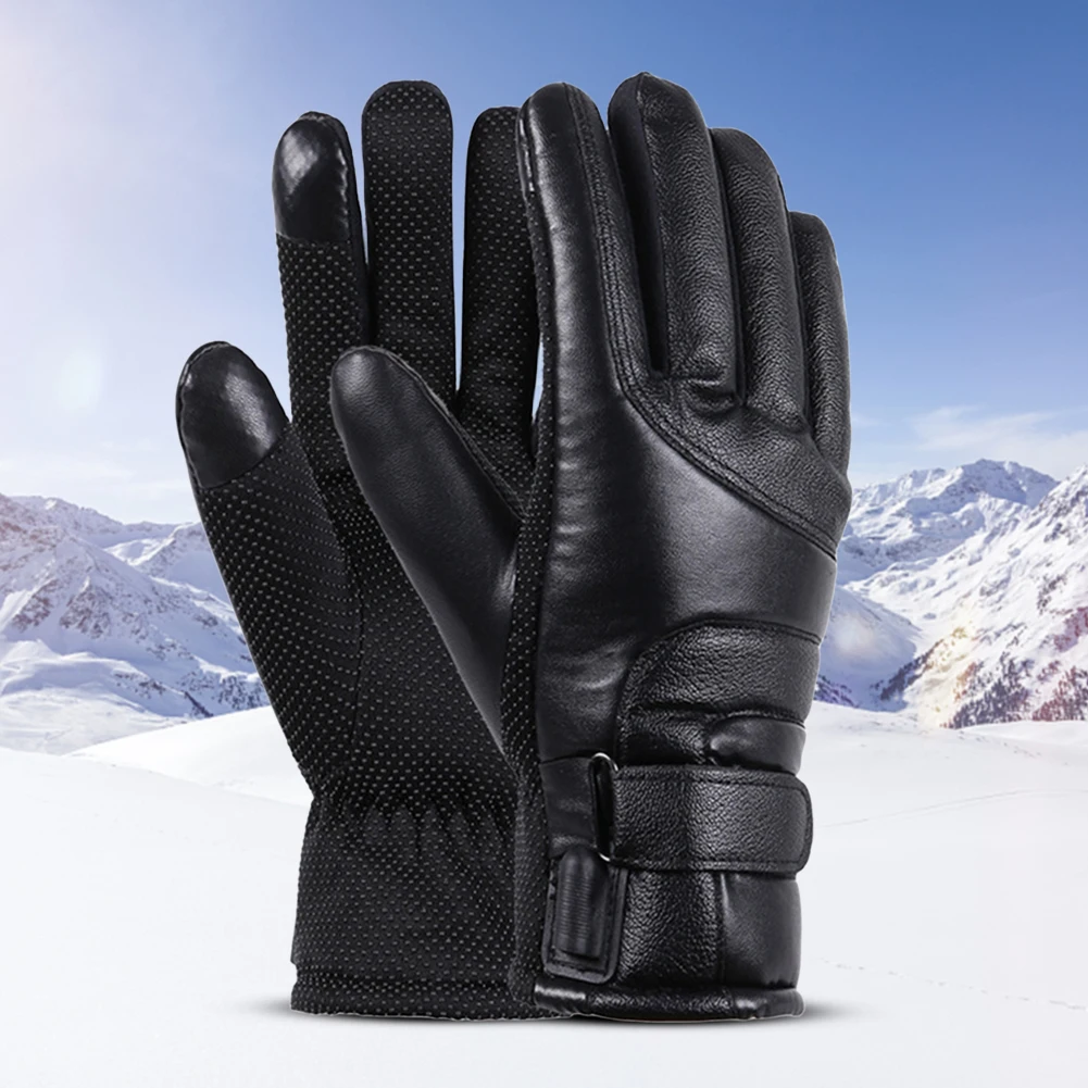 Riding Heating Gloves 12V Thermal Windproof Bike Gloves Windproof Outdoor Keep Warm Guantes PU Leather for Snowmobile Motorcycle