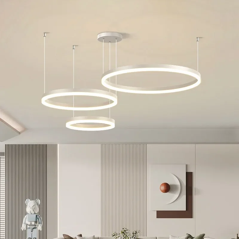 2024 Modern Led Chandelier Acrylic Brushed Rings Ceiling Home Lighting Mounted Dinning Table Hanging Lamp Gold&Coffee Color