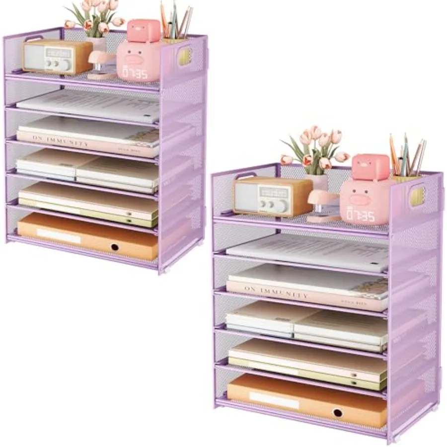 

6-Tier Desk Paper Organizer, Desktop File Letter Tray with Handle, Document Sorter and Accessories Holder for Office, Home and