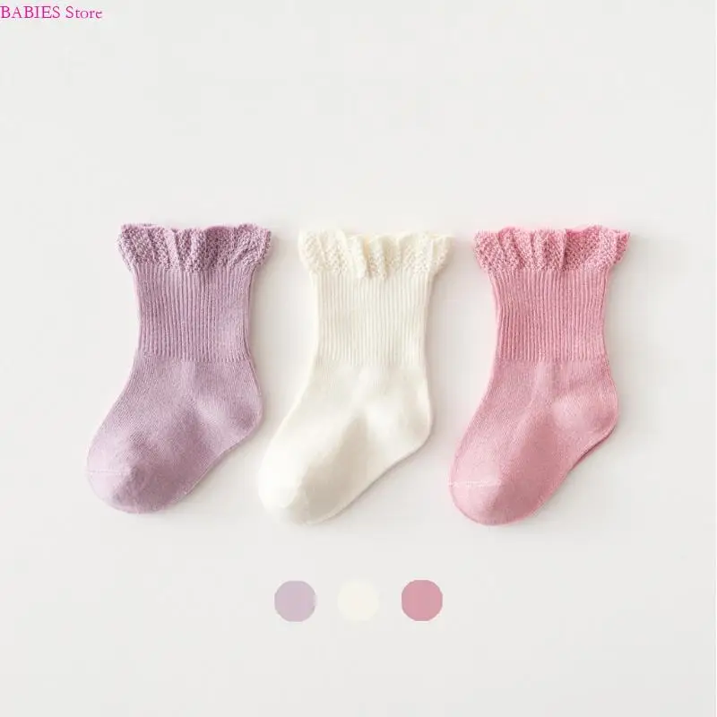

C9GB Baby Girls Socks Eyelet Turn Cuff Baby Girl Ruffle Socks Eyelet Lace Newborn/Infants/Toddlers 3 Pairs