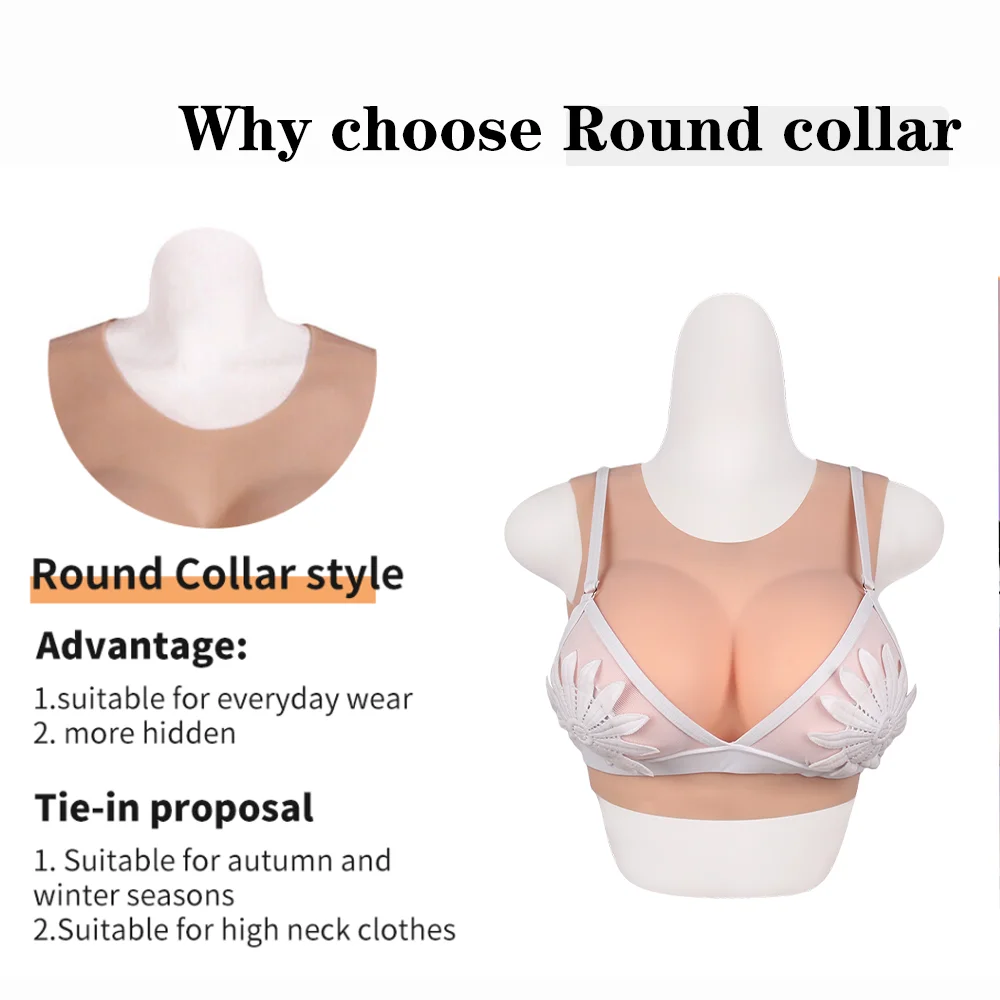 Tgirl Fake Boobs Cotton Filler Big Tit Cosplay Silicone Breast Form with Round Neck Transgender Dragqueen Crossdresser