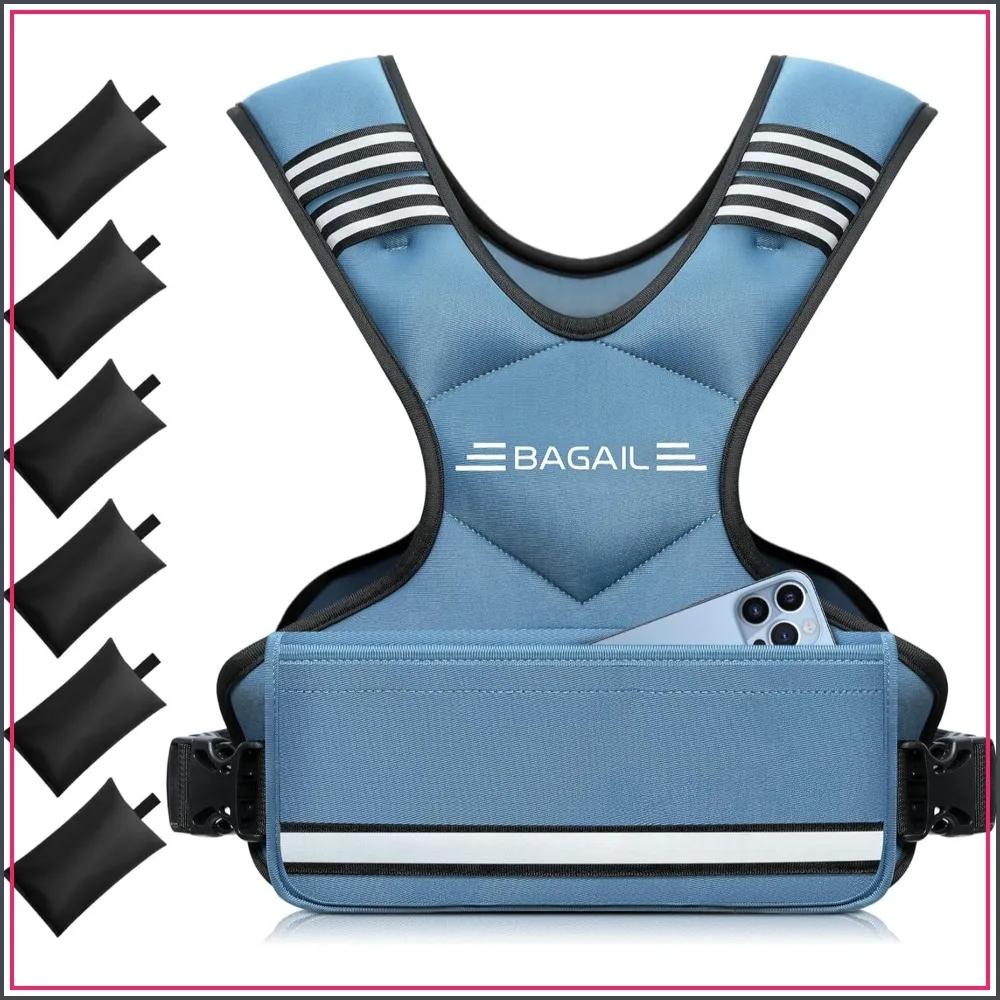 

Adjustable Weighted Vest 4-10lb, U-Neck Rucking Vest with 6 Removable Weights, Storage Pocket & Reflective Strips for Walking, Jogging, Weight Loss, Home Workouts