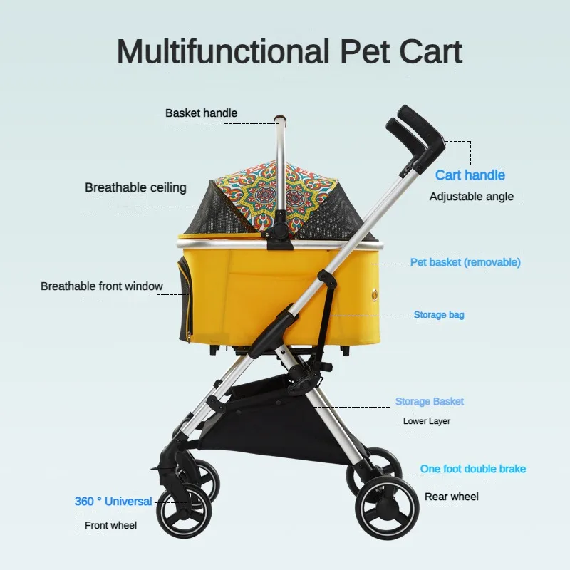 Pet Dog Cat Stroller Carrier Ultra Lightweight Travel Stroller 360 Rotation Wheel Collapsible Puppy Buggy and Dog Prams