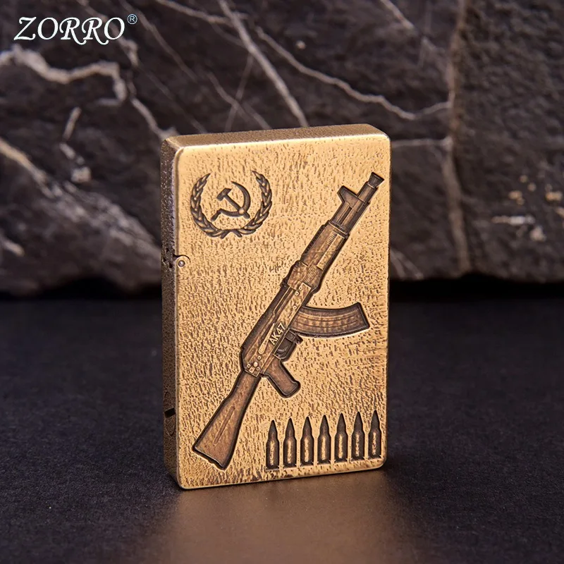 ZORRO Zorro Brass Solid Copper Sculpture Relief Thin Armor Battle Armor Loud Sound Kerosiene Lighter ZL8 Relief