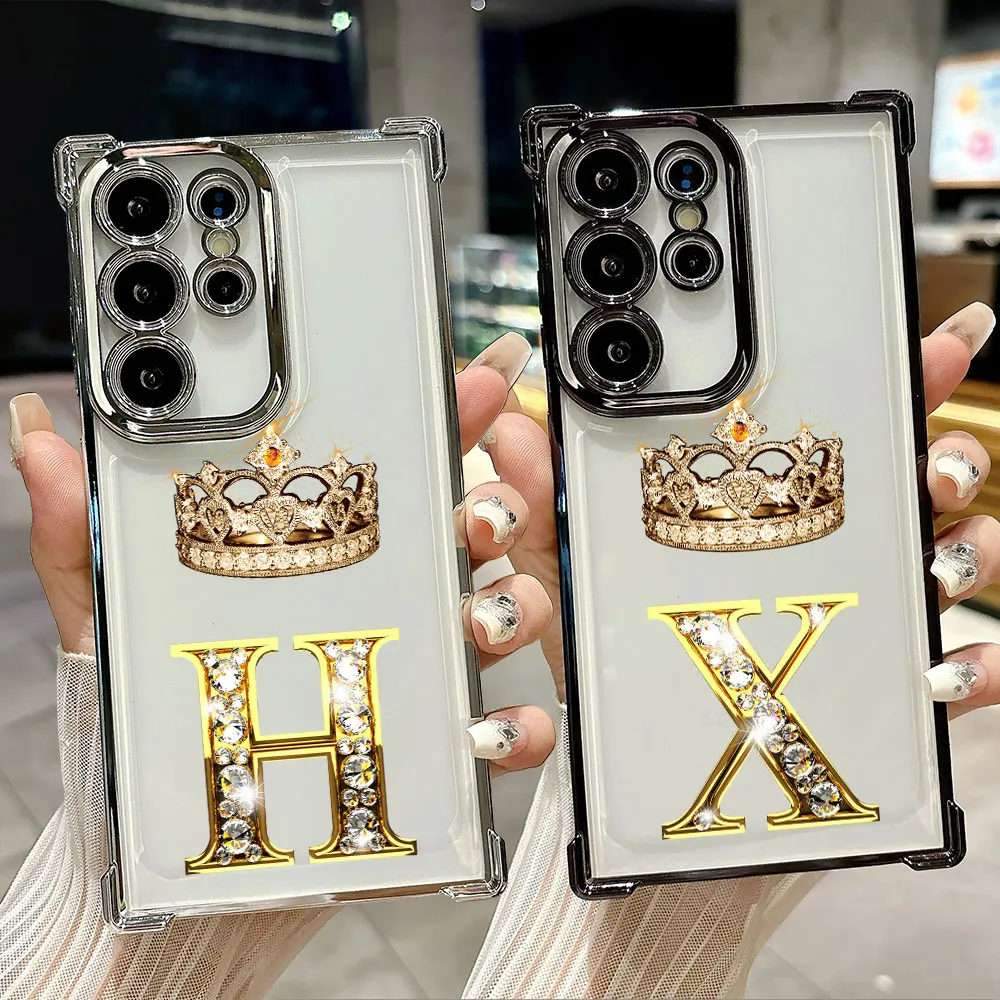 

Funda For Samsung S26 Ultra Phone Case For Galaxy S25 FE S26 S24 S23 S22 S21 Ultra S20 Plus Clear Cover Letter H X V U D A Crown