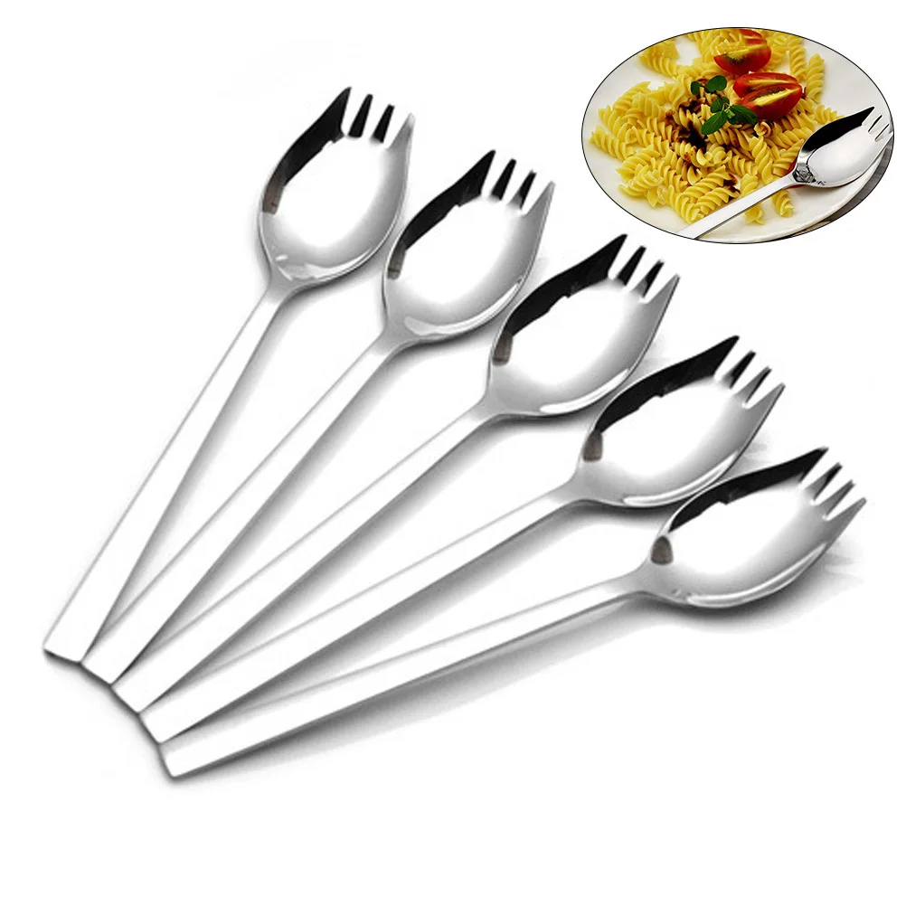 

6Pcs Stainless Steel Salad Spoon Long Handle Heavy Duty Spork Excellent for Ice Cream Dessert Fruit Serving Salad Spoon