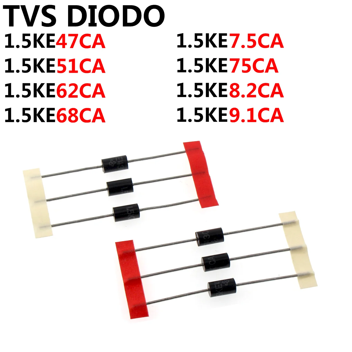 

20pcs TVS DIODE 1.5KE47CA 1.5KE51CA 1.5KE62CA 1.5KE68CA 1.5KE7.5CA 1.5KE75CA 7.5KE8.2CA 1.5KE9.1CA