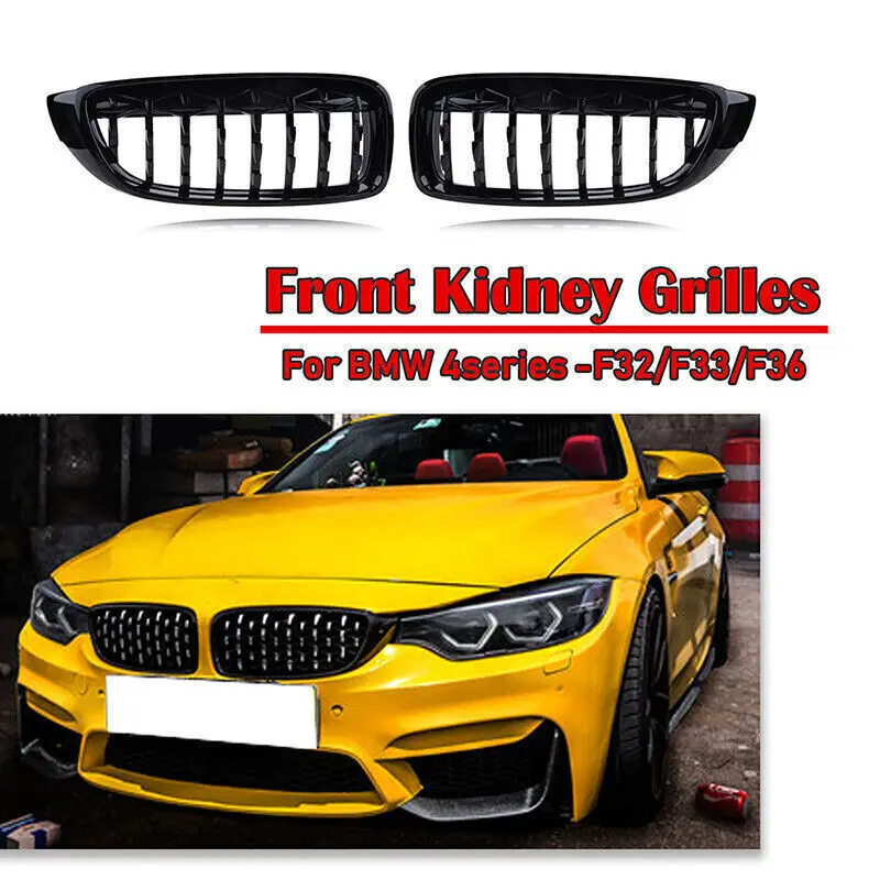 1 Pair Car Front Bumper Hood Kidney Grille Diamond Style Meteor Grill FOR BMW 4 Series F32 F33 F36 Sedan / Wagon