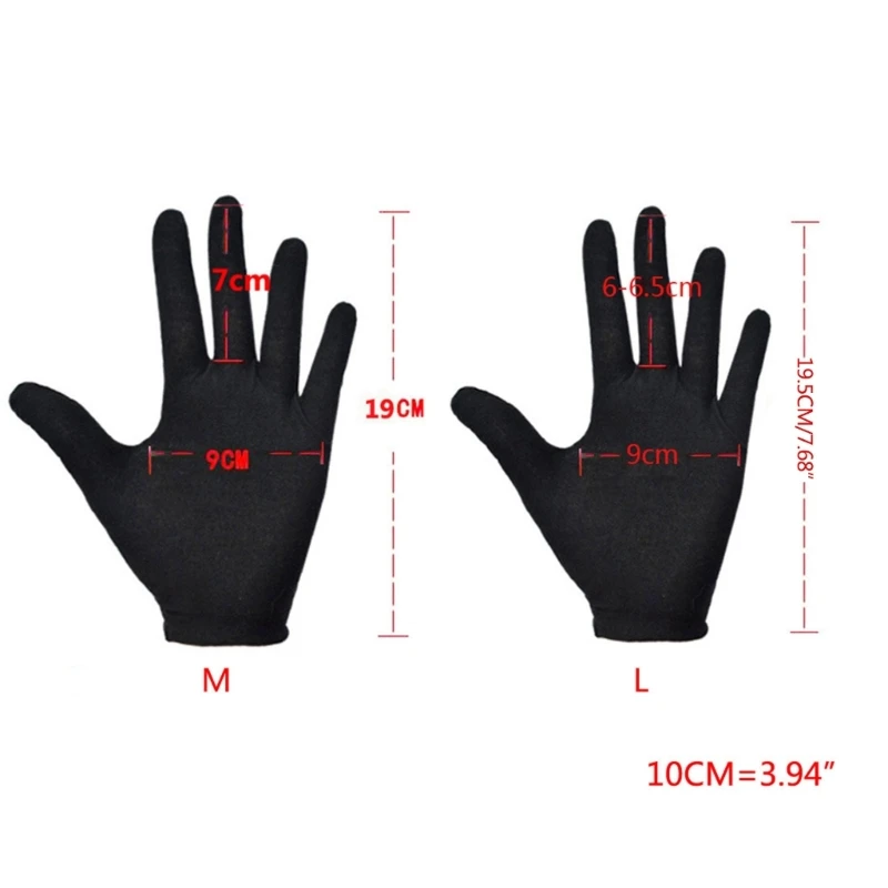 12 Pairs Unisex Soft Black Cotton Full Finger Working Gloves Formal Dress Parade Jewelry Inspection Protective Stretcahble