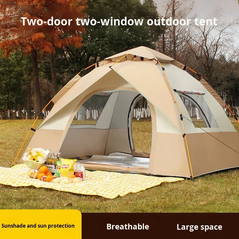 

# Y Outdoor Summer Camouflage Fully Automatic Quick-Open Double-Door Double-Window Folding Camping Tent For 3-4-Person Beach Use