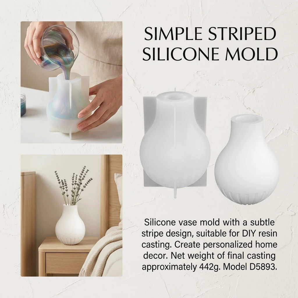 Silicone Vase Mold with Stripe Design Modern Minimalist Style Home Weddings Parties Decoration for DIY Crystal Drip Resin Craft view 4
