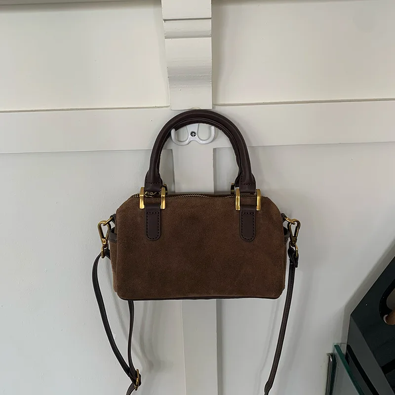 Korean Fashion New Small Square Bag Shoulder Bags Brown Niche Retro Suede Surface Leisure Versatile Trend Lady Crossbody Bags