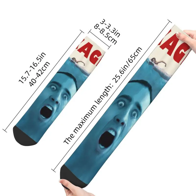 Engraçado Nicolas Cage Crew Socks para homens e mulheres, meias de vestido unissex, primavera, verão, outono, inverno