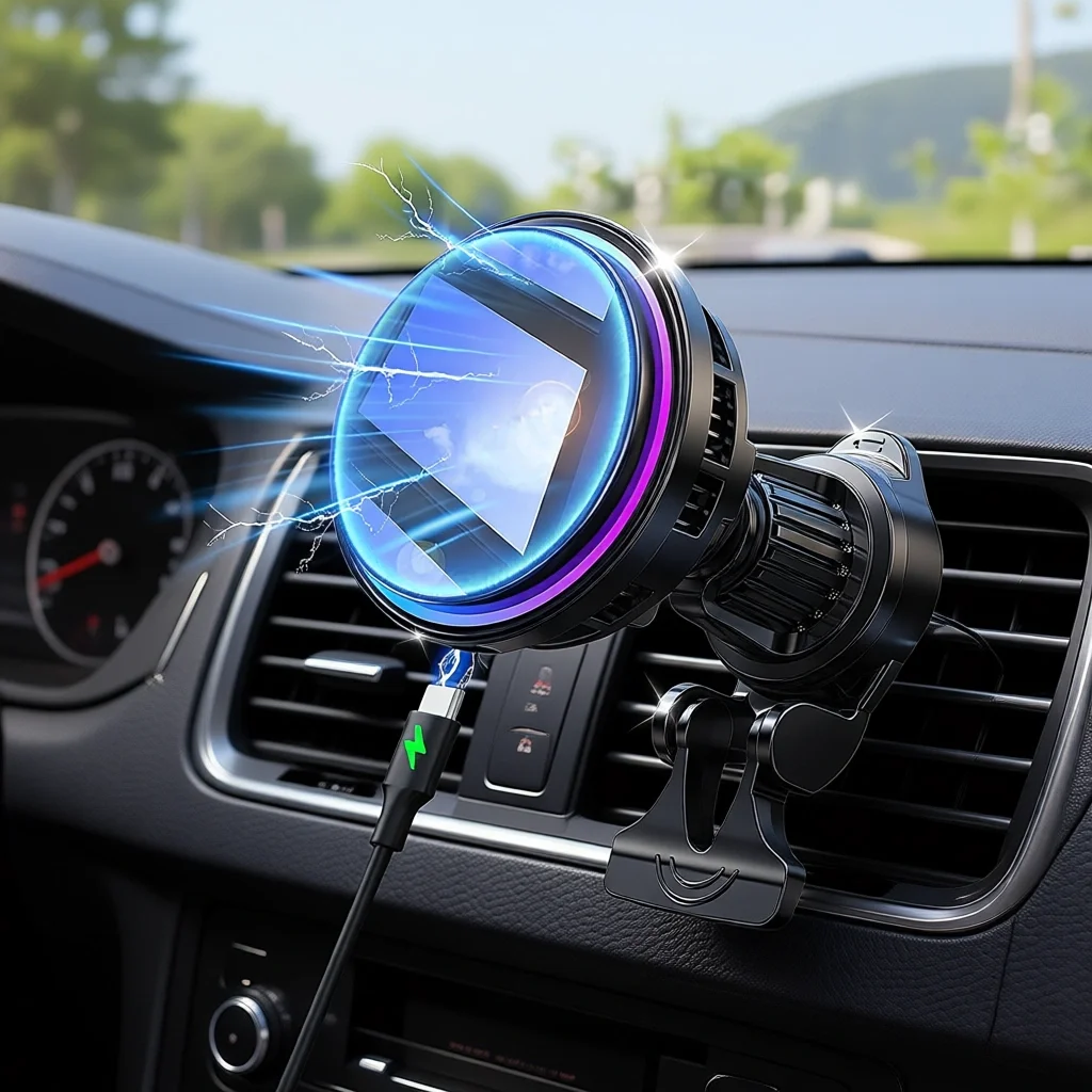 

15W RGB Cooling Magnetic Wireless Car Charger Mount Air Vent Fast Charging Universal Phone Holder