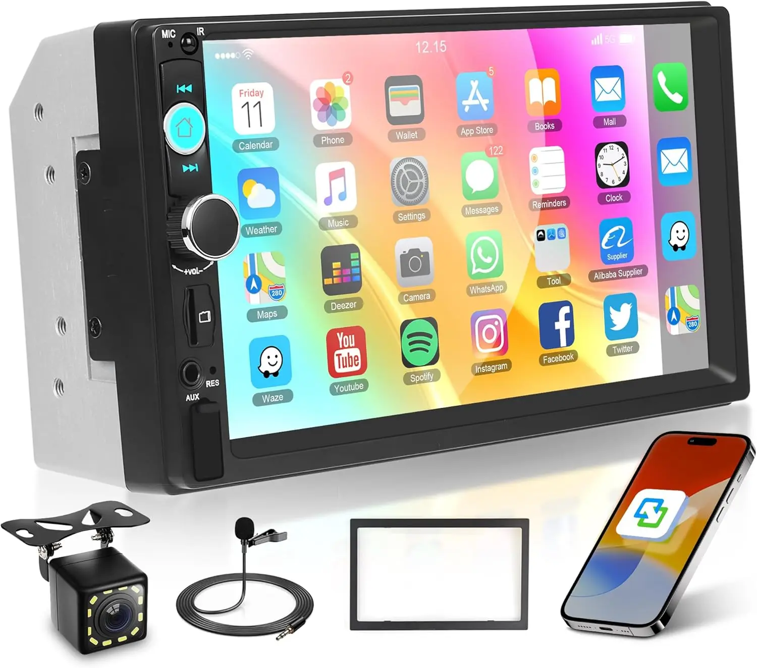 

Автомобильное радио с 7-дюймовым сенсорным экраном и Bluetooth, MirrorLink, резервная камера, FM, USB, AUX, управление на руле