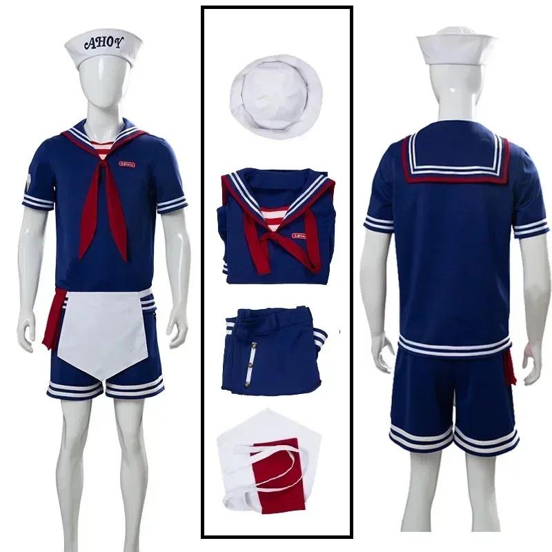 Steve Harrington Cosplay Costume Scoops Ahoy Robin Costume Sailor Uniform Suit Outfit Halloween Costumes